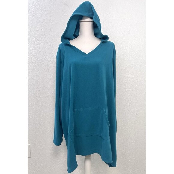 CATHERINES Womens Plus 2X 22/24W Teal Fleece L/S HOODIE Pullover Pocket EUC - Picture 1 of 6
